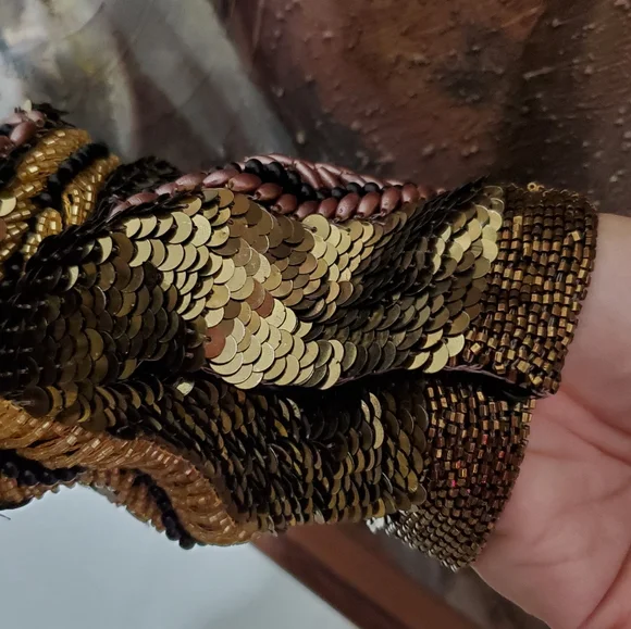 NWT Spectacular Beaded Sequin Gold Dress Gown - Picture 5 of 9